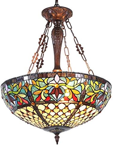 Capulina Tiffany Lamp Stained Glass Chandelier Pendant Light 3-Light 20 Inches Wide Victorian Tiffany Style Hanging Lamp for Living Room Stairway Foyer Entryway Hallway Home Office