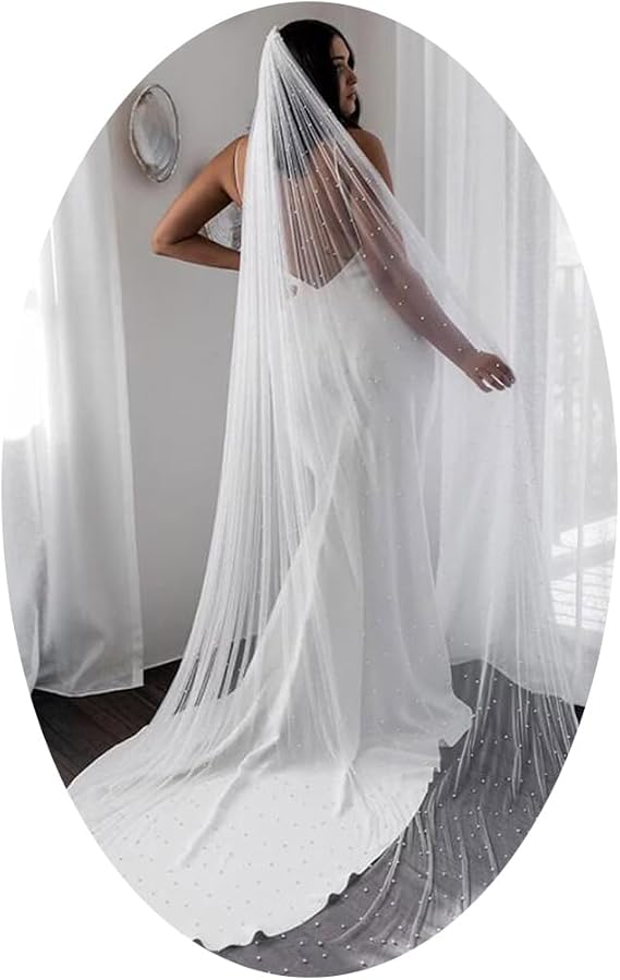 Bridal Wedding Veils Long Pearl Veil 1T White Bridal Veil for Wedding Hair Accessories