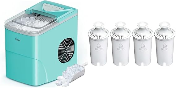 Silonn Ice Makers Countertop, 9 Cubes Ready in 6 Mins, 26lbs in 24Hrs & Brita Standard Water Filter Replacements for Pitchers and Dispensers, Lasts 2 Months, Reduces Chlorine Taste and Odor, 4 Count