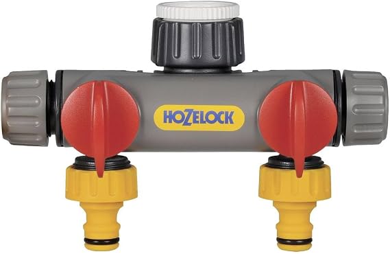 HOZELOCK - Multi-Tap Connector 2-Way : Ideal for Creating 2 Circuits on a Single Tap, With Independent Flow Valve for Each Outlet [2252 0000]