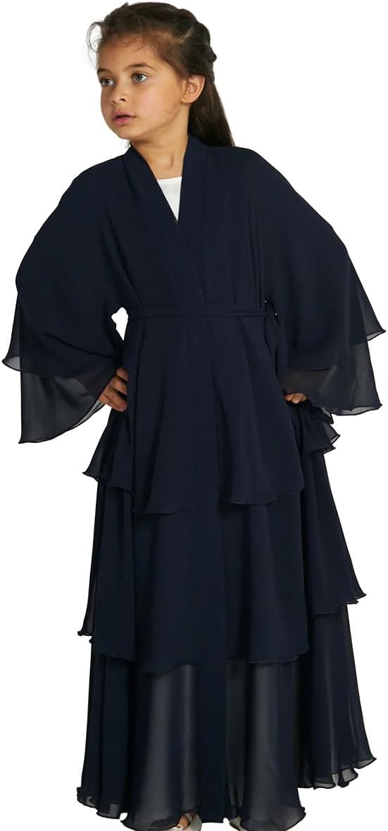 Chiffon layered Open Abaya Dubai Kaftan Muslim Cardigan Abayas Dresses For Girls Casual Robe Kimono Islam Clothing