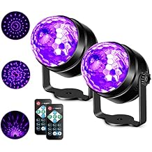 Litake UV Black Lights for Glow Party, 6W LED Disco Ball Strobe Lights for Dark Party Supplies, Sound Activated with Remote Control, Dj Light for Halloween Xmas Birthday Party Home Decorations, 2 Pack