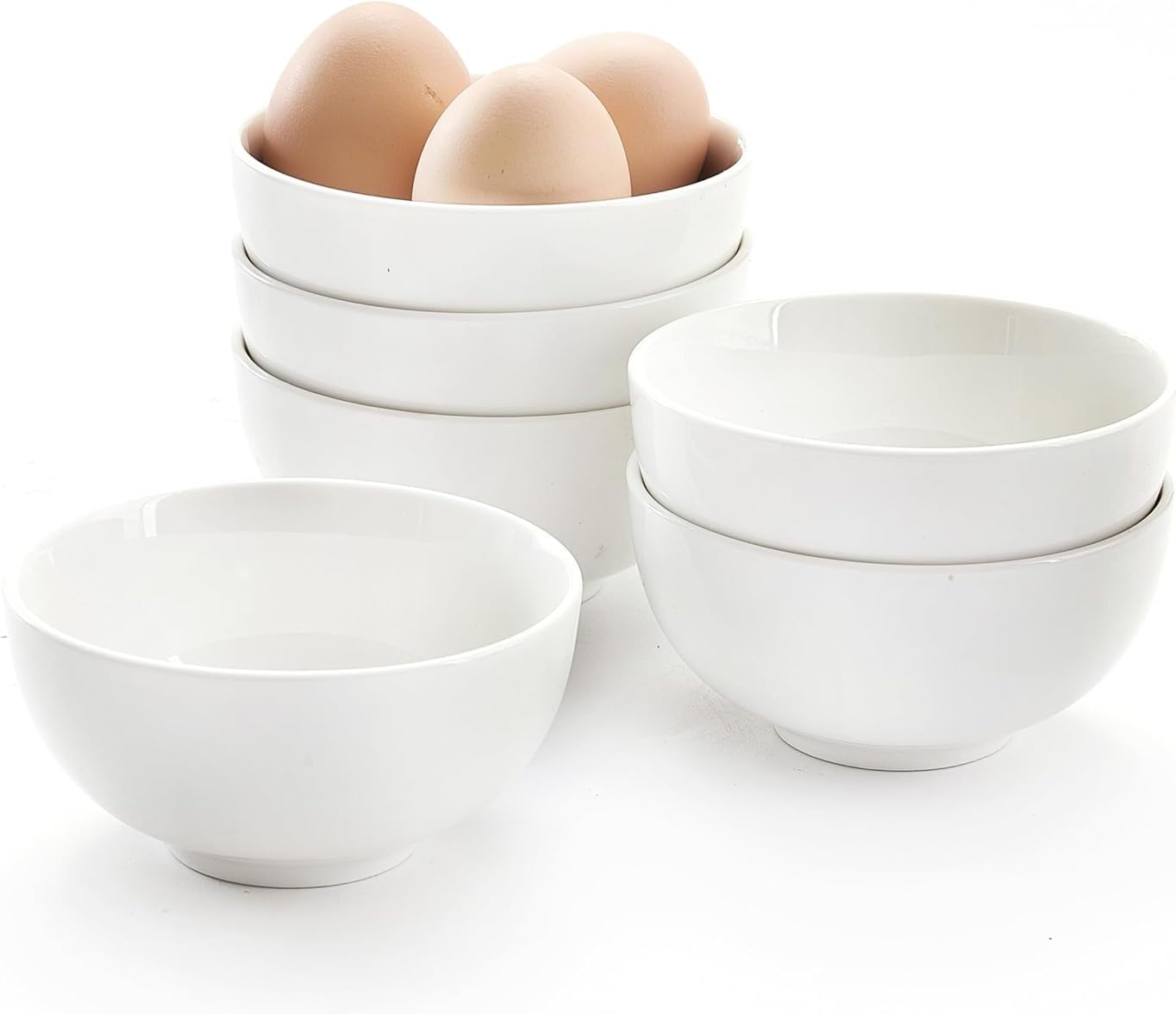 AntoKueh White Ceramic Cereal Bowls 11.4cm, 400ml Small Bowls Set of 6 for Kitchen Cooking, Breakfast, Dessert, Rice, Jello, Pudding, Yogurt, Sturdy for Dishwasher & Microwave