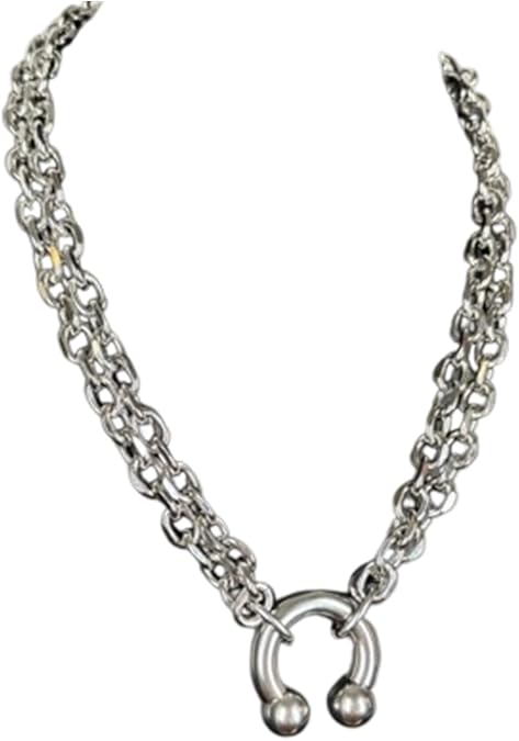 Unique Horseshoe Pendant Necklace Industrial Charm for Fashion Enthusiasts Stainless Steel Neckchain Horseshoe Pendant Chain