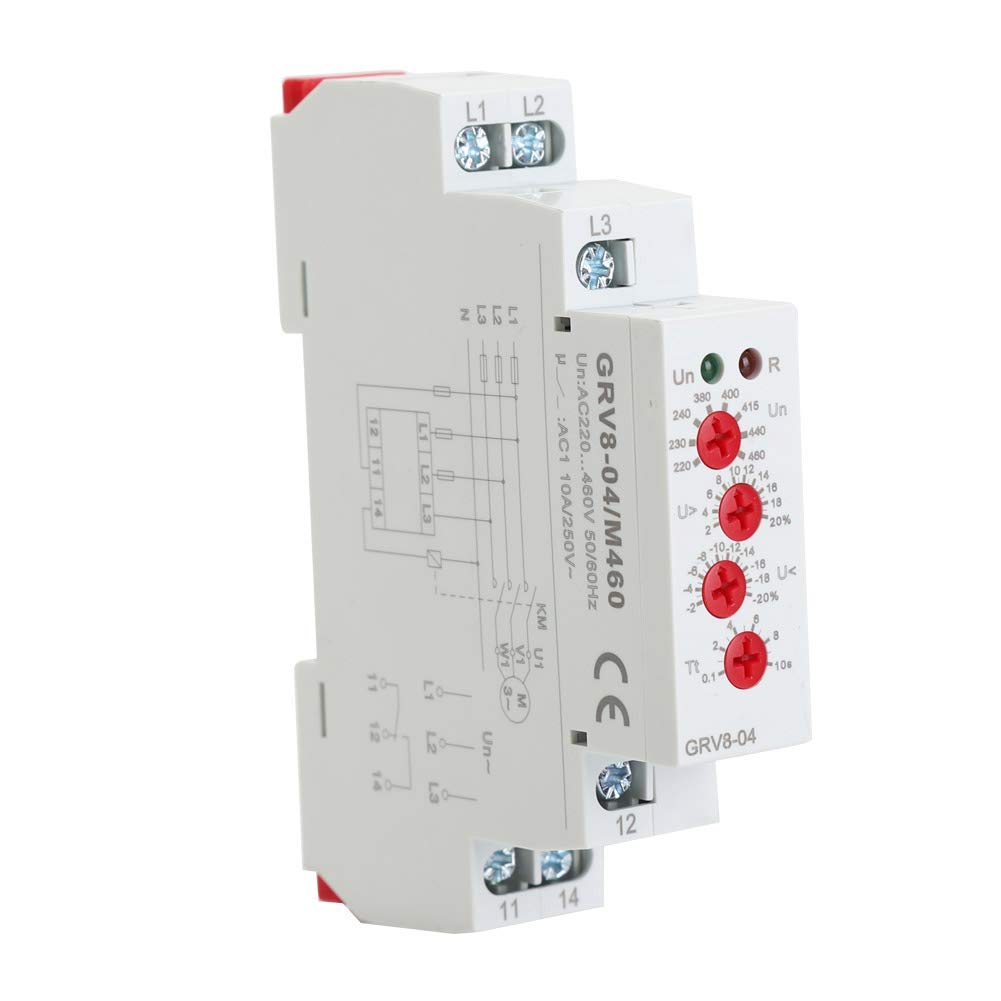 GRV8-04 Voltage Monitoring Relay with Phase Sequence & Phase Failure Protection - 3-Phase Voltage Monitoring - True RMS Measurement Accuracy & Compact DIN Rail Mount