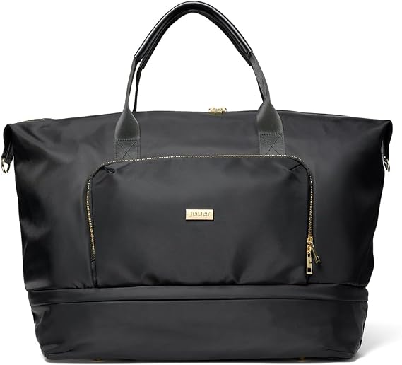 Jouer Le Weekender Travel Bag, Overnight Bag for Women, Large Travel Duffle Bag, Personal Item Carry On Tote Bag, Shoulder Bag Luggage, 9"x26"x16" - Black