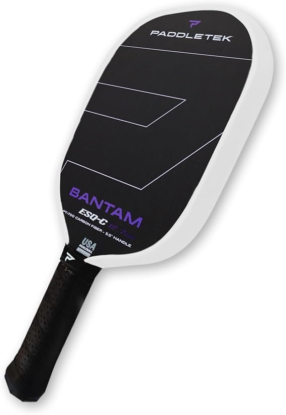 Paddletek Bantam ESQ-C 12.7mm Pickleball Paddle with Polymer Honeycomb Core - Unidirectional RAW Carbon Fiber Pickleball Paddle Torsional Weighting & Performance Grip - USAPA Approved - 5.5" Handle