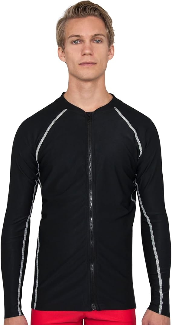 Tuga Men's Chlorine Resistant Zip Rash Guard, UPF 50+, USA Made | Made in San Diego, 100% Polyester Italian Fabrics, Rash Guard, Zipper, Slim Fit, High Neck, 4 Way Stretch, Quick Dry Fabric