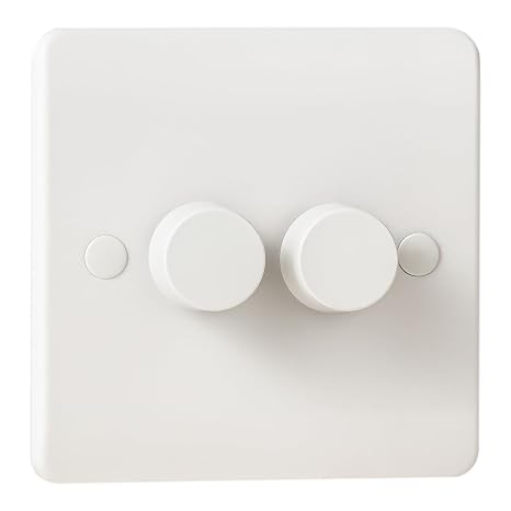 Double Led Dimmer Light Switch, Trailing Edge White Light Switch for Dimmeable LED/Halogen Lights, Rotary Push On/Off, 2 Gang 1 Way, 3-150W