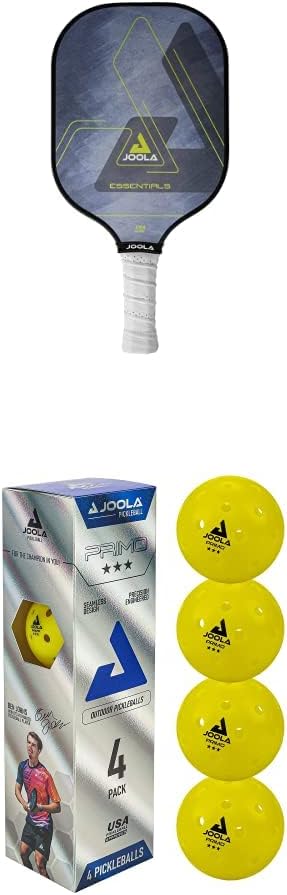JOOLA Essentials Performance Pickleball Paddle + JOOLA Primo Pickleball Balls - 4 Pack