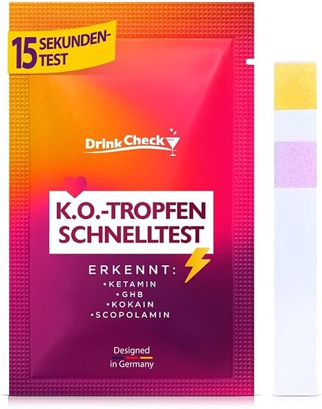 K.O.-Tropfen Test 1 Piece Quick Test for Drinks - Protection Against Knockout Drops in Clubs Bars & Festivals - Discreet Compact & Handy for Travelling Tests for GHB Ketamine