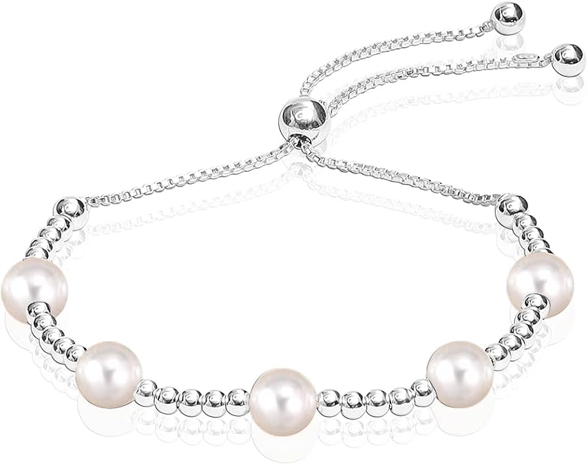 LeCalla 925 Sterling Silver Sliding Bolo Bracelet | Adjustable Beaded Tennis Bracelets for Women | Adjustable Slider Bolo Bracelets Gifts for Her