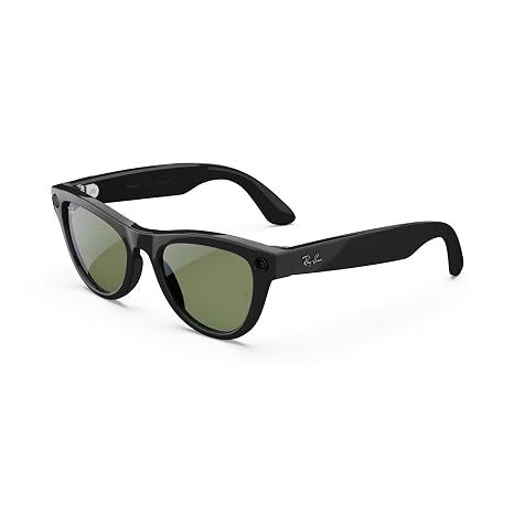 Ray-Ban Meta (Gen 1), Skyler, Shiny Black | Smart AI Glasses for Men, Women 12 MP Ultra-Wide Camera, Open-Ear Speakers for Audio, Video Recording and Bluetooth Green Lenses Wearable Technology