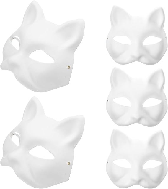 FOMIYES Cat Mask, Blank Unpainted Half Face Therian Masks, DIY Paint Fox Paper Mask for Halloween Masquerade Costume Prop for Carnival Cosplay Dance Party Favors 5pcs