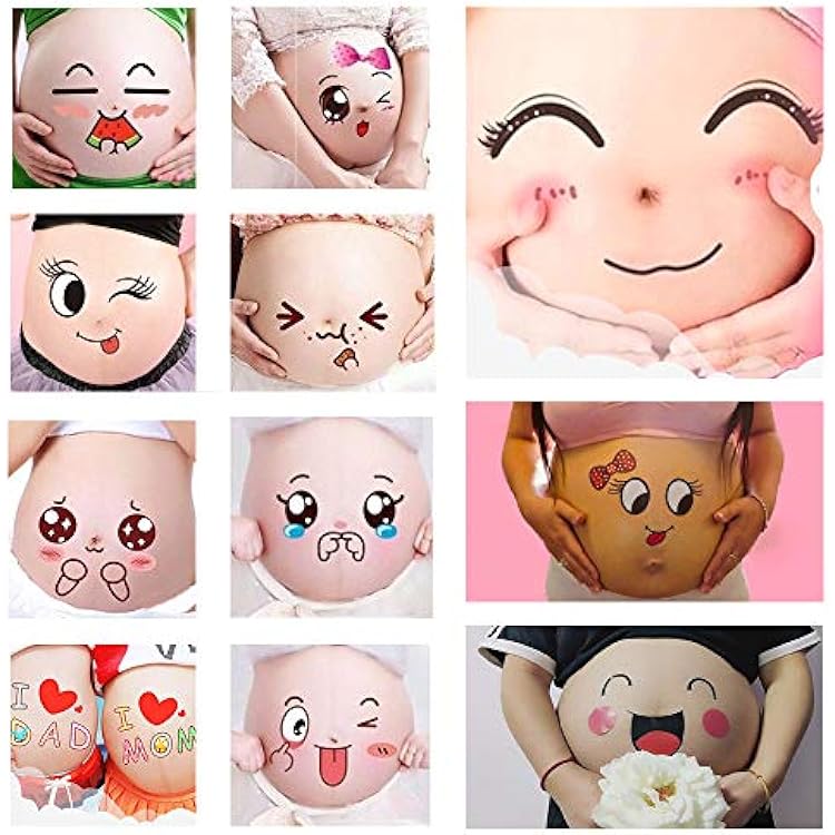 ALINILA 12 Sheets Face Pregnant Belly Bump, Belly Casting Kit Pregnancy Gifts for Pregnant Women Facial Expressions Pregnancy Baby Bump Belly Stickers Maternity Week Stickers