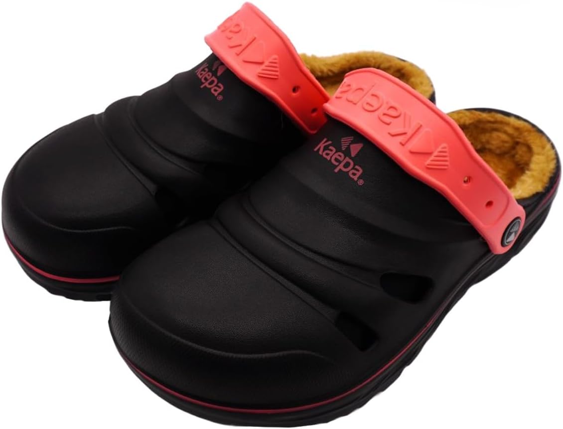 Kaepa Clog Sandals, Boa, Fleece-Lined, 2-Way, Elastic, Indoor Wear, Veranda, Office, Black x Pink, M 9.1 - 9.4 inches 23.0 - 24.0 cm