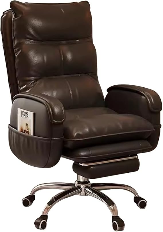 Ergonomic Home Office Computer Gaming Chair with Double Layer Backrest and Side Organizer Pocket Comfortable Armchair for Bedroom Adjustable Desk Footrest (Black)