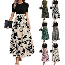 Maxi Dresses for Women,2025 Spring Summer Elegant Crewneck Short Sleeve Beach Dress Trendy Floral Flowy Boho Dress