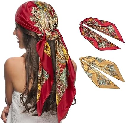 Senker Fashion 35" Head Scarf for Women, Pirate Costume Accessories Silk Red Bandana for Hair Wrapping and Sleeping