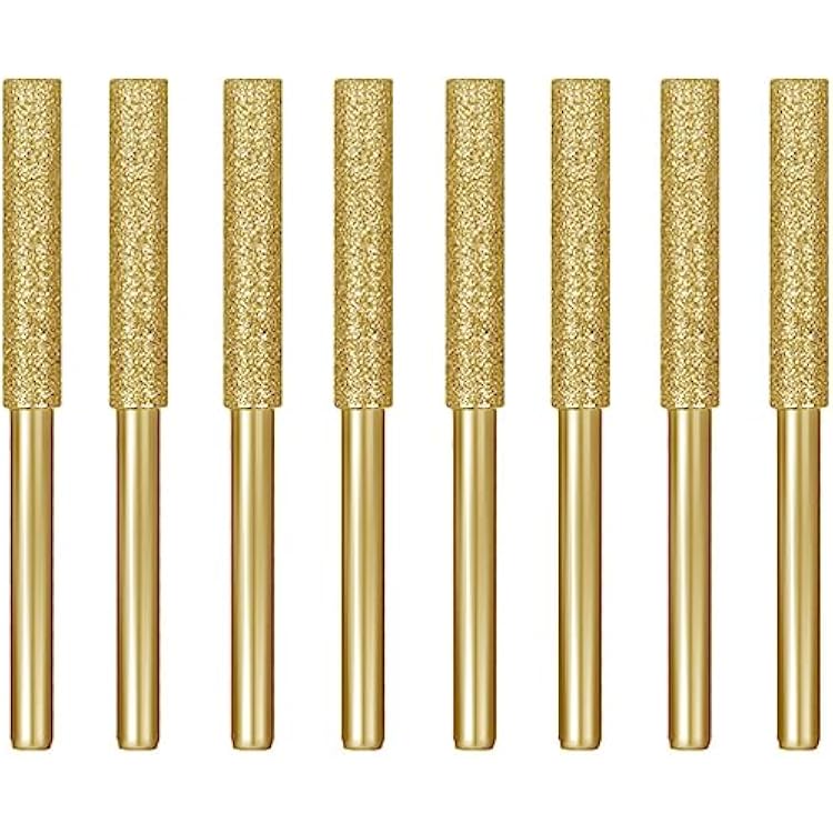 AccEncyc 8 Pcs Diamond Chainsaw Sharpener Golden Burr Grinding Stone File Chainsaw Sharpening Jig for Chain Saw, Jewelry, Stone, Wood 4mm