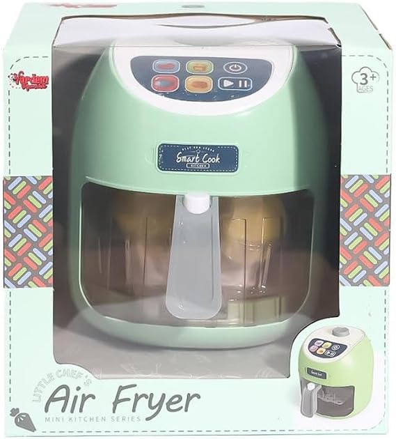 VARDEM Dokunmatik Air Fryer Oyuncak Fritöz Seti, Renk Değiştiren Oyuncak Gıdalı Çocuk Mutfak Oyuncağı, Işıklı ve Sesli Fritöz, Sepetli Evcilik ve Rol Yapma Seti LD-6613A