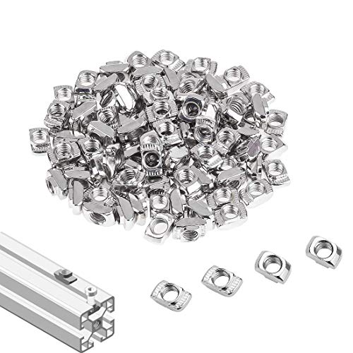 2020 Series T Nuts,105pcs M3 Sliding T Slot Nut Hammer Head Fastener Nut Nickel Plated Carbon Steel, M3 Half Round Roll in T-Nut for 2020 Series Aluminum Extrusion Profile