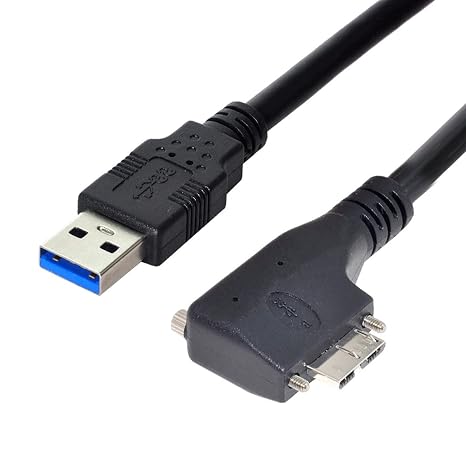 CY Cable Micro USB3.0 Dual Screws Locking to USB3.0 Data 5Gbps Power Cable 90 Degree Left Angled Type for VR Industrial Camera Computer (1.2m)