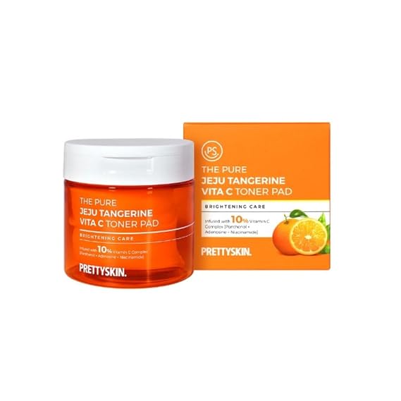 PRETTYSKIN Jeju Tangerine Vitamin C Toner Pads 70 sheets, Skin texture care and use as a facial mask pack, Soothing Moisturizing, Korean skincare
