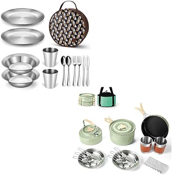 Odoland Bundle - 2 Items Camping Complete Messware Kit and Camping Cookware Set