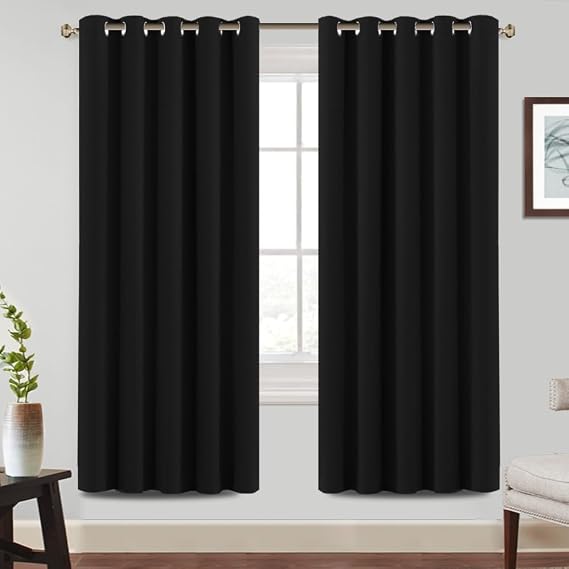 BellaHills 100% Blackout Curtains for Bedroom Thermal Insulated Blackout Curtains Heat  Light Blocking Eyelet Curtains for Living Room with Black Liner 2 Panels, 66 x 72 Inch, Black