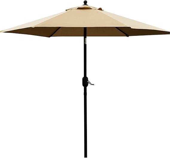 Sunnyglade 7.5' Patio Umbrella Outdoor Table Umbrella Tilt Crank Tan | Market Table Umbrella with 6 Sturdy Ribs Push Button Tilt and Crank Lift Perfect For Patio Tables, Beach, Gardens and Pool