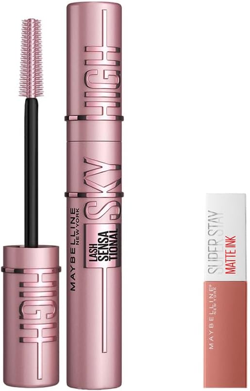 Maybelline New York Lash Sensational Sky High Mascara & Mini Super Stay Matte Ink Liquid Matte Lipstick 65 Seductress Makeup Set