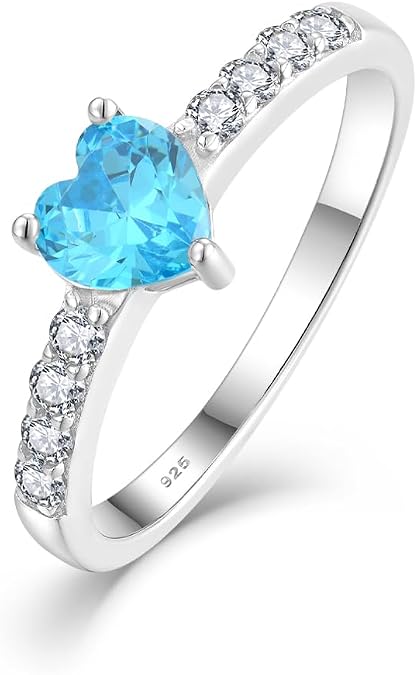YL Heart Promise Ring for Women, Solid 925 Sterling Silver 18K White Gold Plated 6mm Birthstone Halo Eternity Jewelry