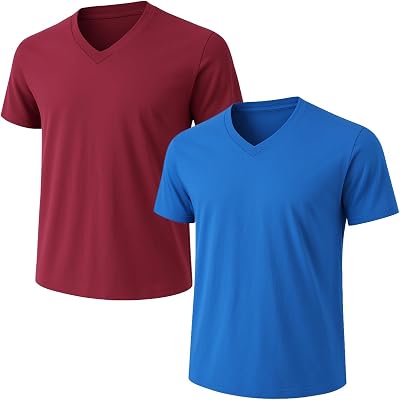 2-Pack Bulk Mens V-Neck T-Shirts Soft Pre-Shrunk Premium Cotton, Short Sleeves, Reinforced Collar, Crew Neck, Casual Fit