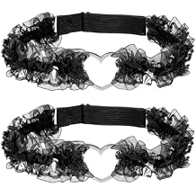 2 Pcs Heart Garter, Adjustable Elastic Thigh Garters Lace Heart Leg Garter Belt For Women, Black (16cm Diameter)