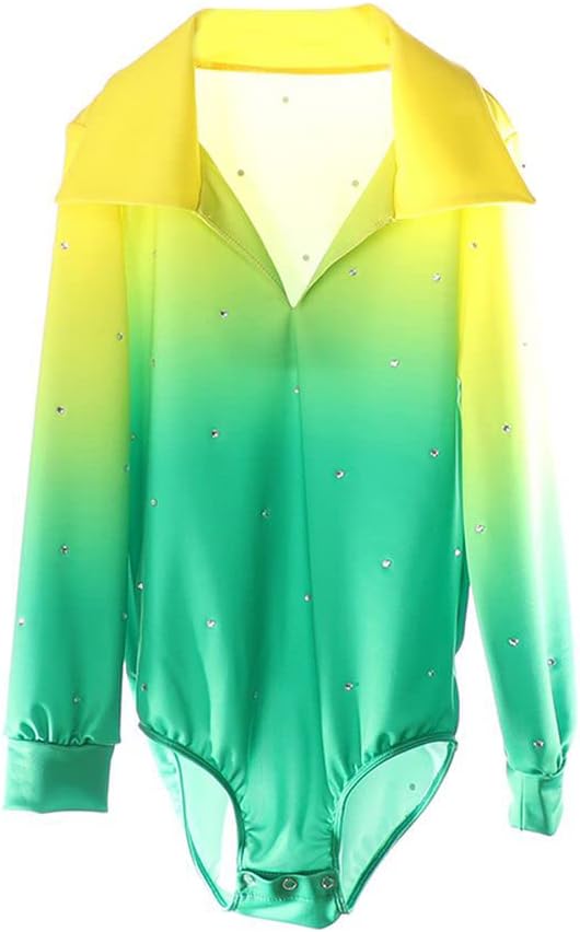 LIUHUO Boys' and Men's Figure Skating Clothing Yellow Green Full Diamond Showsuit