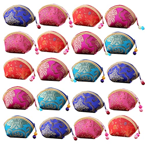 MIAO JIN 20Pcs Silk Coin Purse Zipper Purse Embroidery Sugar Jewelry Bag Lipstick Container Coin Wallet Gift Bag