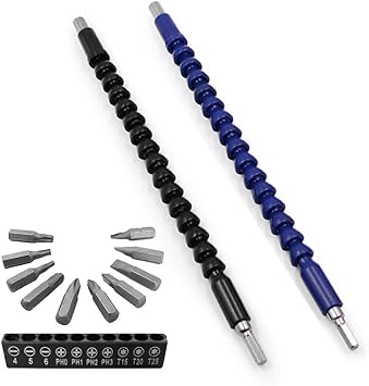 2 Pack Flexible Drill Bit Extension with 10 Drill Bit Sets, YTFGGY 11.8 inch Magnetic Hex Soft Shaft, Flexible Screwdriver Extension for Connect Drive Shaft Tip Drill Bit Kit Adaptor (BB)