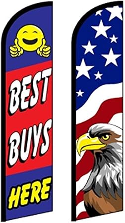 Car Dealer Windless Swooper, Feather, Banner Flag Combo Pk BEST BUYS HERE - USA EAGLE