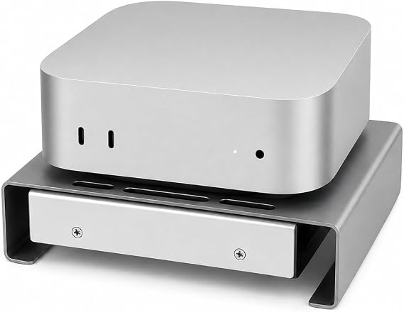 Aluminum Mini PC Cooler Stand with 120mm Fan | Desktop Cooling Base for Mac Mini, Router, Modem, Network Switch & TV Box - Heavy Duty Thermal Stand, USB Powered, Silver