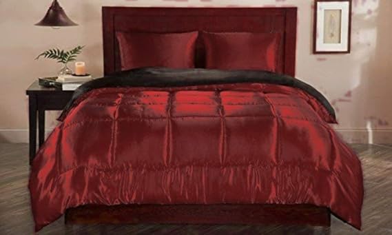 Soft Satin Silk 5 Piece Burgundy Warm Full Bedding Comforter Set (Comforter 82'' x 86'' & 4 Pillowcases) Bed in Bag Quilt Duvet Insert Bedding Set