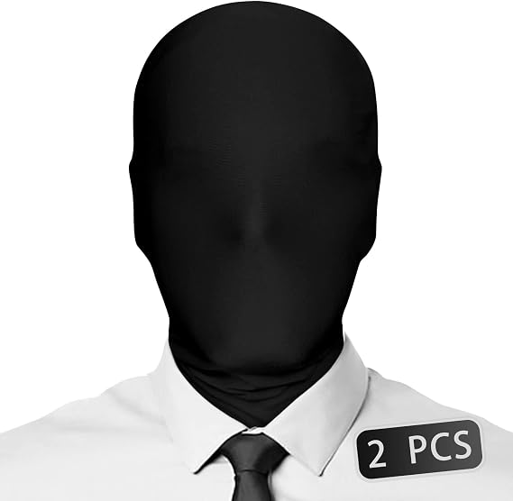 2 Pieces Full Face Mask 2nd Skin Masks Halloween Cosplay Spandex Black Hood for Unisex Cloth
