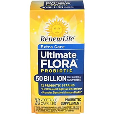 Renew Life Extra Care Digestive Probiotic Capsules, 50 Billion CFU , Daily Supplement Supports Immune, Digestive, Respiratory Health1, L. Rhamnosus GG, Dairy, Soy and Gluten-Free, 30 Count