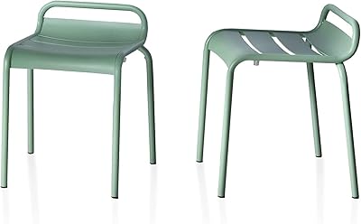LOKKHAN Pea Green Metal Patio Dining Chairs Set of 2 Stackable Modern Bistro Cafe Bar Chairs, 18 Indoor-Outdoor Seating, Lower-Back Iron Chairs for Deck Garden Backyard Lawn