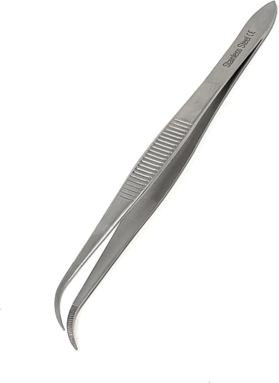 Iris Eye Dressing Forceps 4.5", Half Curved, Serrated Tips Made of Premium Quality Stainless Steel