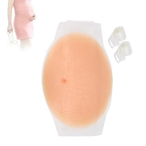 Artificial Baby Bump, Lifelike Small Pregnancy Belly Silicone Pregnant Belly with Straps for Costumes Cosplay and Photography Actor Performance Prop Fake Pregnancy Belly 35x26x4cm (4-5Months),1PCS