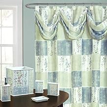 BH Home & Linen Decorative Sheer Scarf Shower Curtain with Floral & Striped Designs 70" x 72 Inch Made of 100% Polyester. (Evanna Beige)