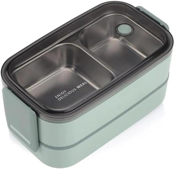 Vagonlife Beslenme Kutusu İki Katlı - Paslanmaz Çelik - 1400ml (Kaşık ve Çatal) Lunch Box (Yeşil)