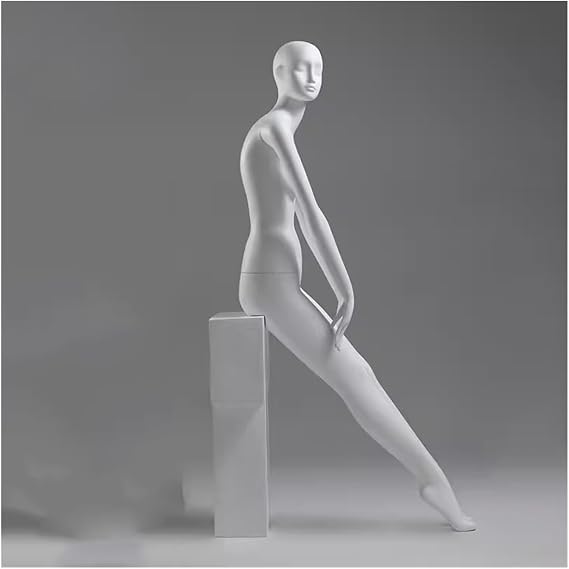 Full Body Female Mannequin with Head & Arms, Floor-Standing Dress Form Dummy Torso for Clothing Display, Matte White(Black-2)