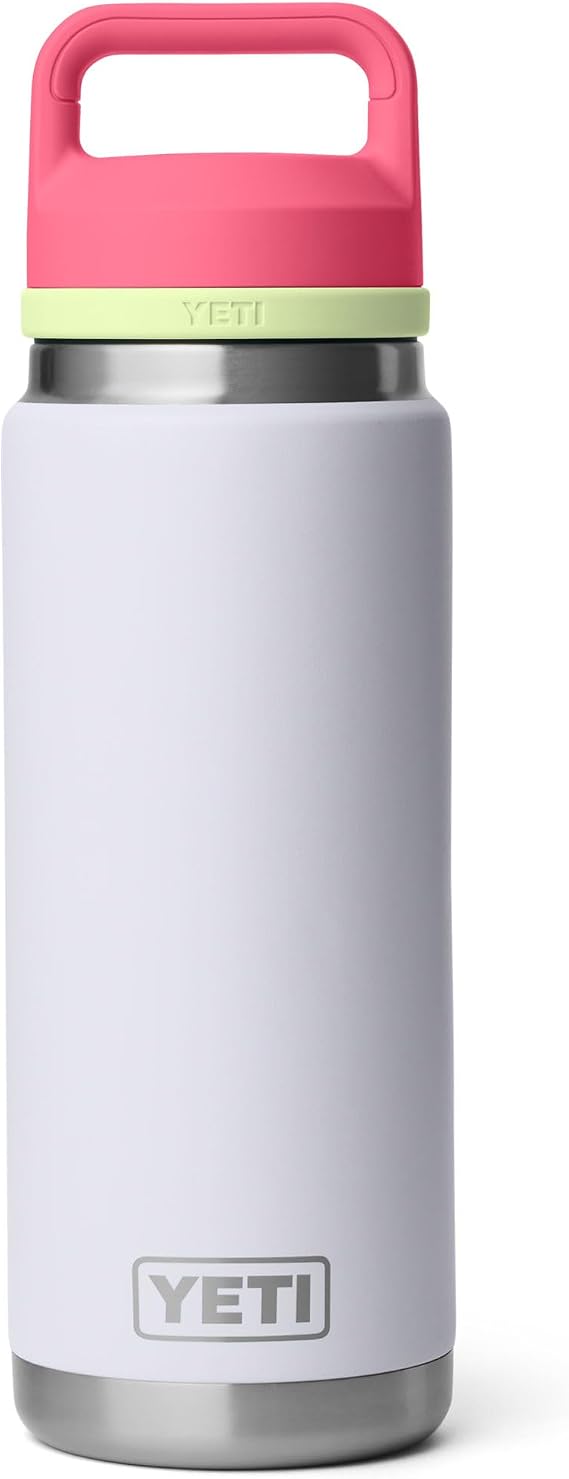 YETI Rambler 26 oz Bottle, Leakproof, Vacuum Insulated, Stainless Steel with Chug Cap, Mist/Pink/Grasshopper